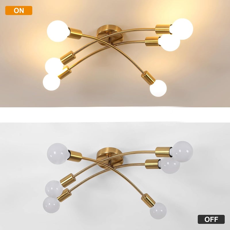 Tea Light Gold Sputnik Ceiling Light Fixture, Modern 6-Light Sputnik Chandelier with 350° Rotatable Arms, E26 Bulb Compatible for Living Room, Bedroom, Dining Room - Stylish Home Decor Lighting - Image 4